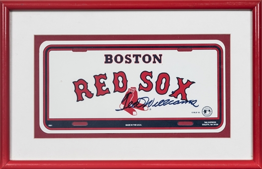 Ted Williams Signed Boston Red Sox License Plate In 17x11 Framed Display (JSA)
